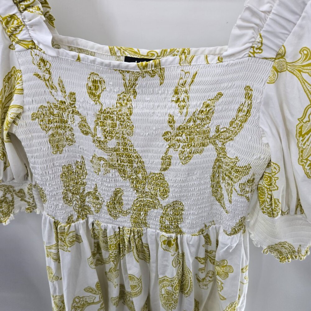 MSK White Gold Smocked 100% Cotton Made in India Puff Sleeved Blouse Medium - Picture 2 of 13